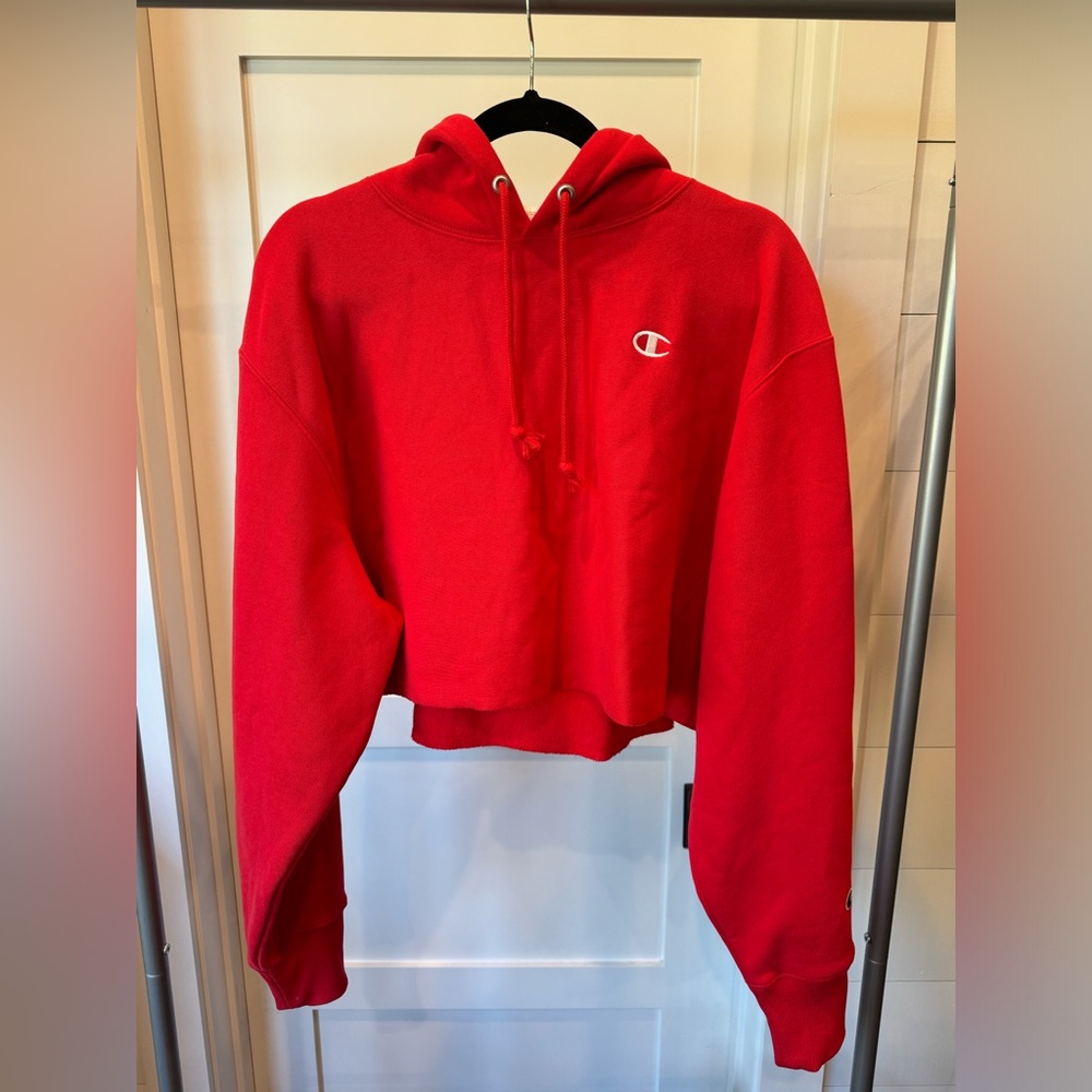 Cropped red champion hoodie